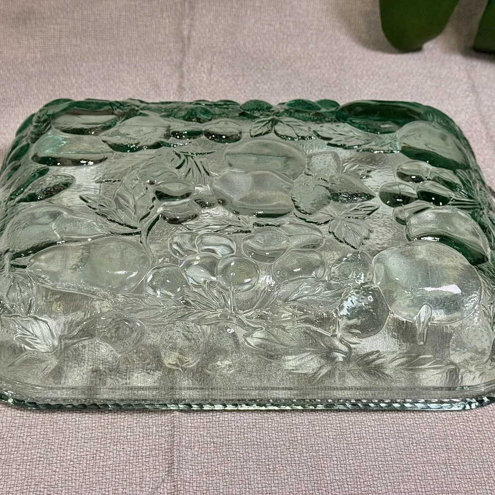 Libbey Orchard Strawberry 3D Green Glass Bakeware Dish | Vintage 70s Fruit Motif